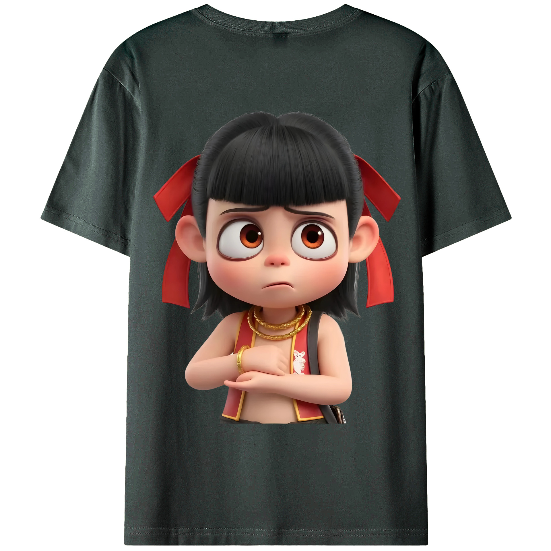 （画像用） Ne Zha 2 ナタ 魔童の大暴れ 綿100％ メンズ半袖Tシャツ（バックプリント） 通気性